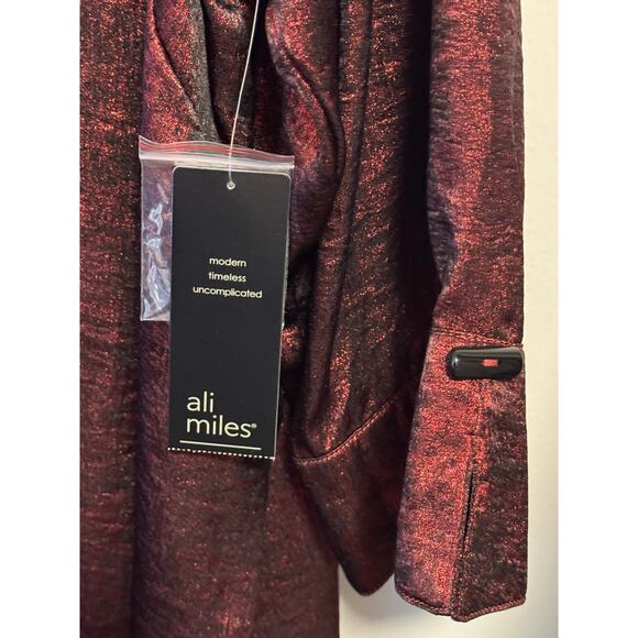 Ali Miles NWT red iridescent textured satin boutique tunic wired stand up collar - Picture 15 of 15